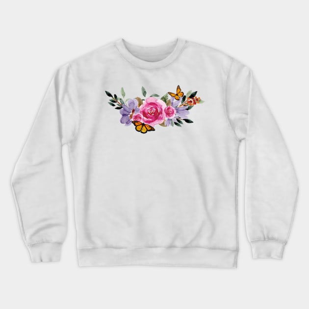 Monarch Butterflies Floral Bouquet Crewneck Sweatshirt by TLSDesigns